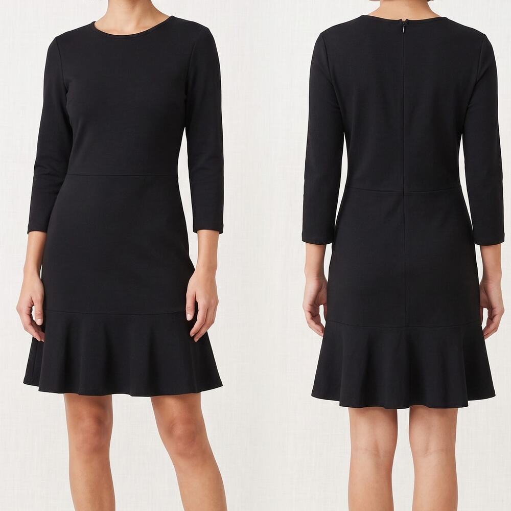 Banana Republic Size 4 Black Dress 3/4 Sleeve Crewneck Above Knee